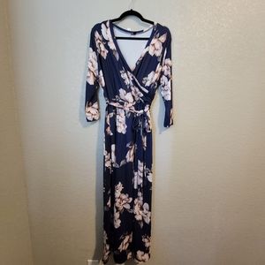 Zattcas Women's 3/4 Sleeve Floral Wrap Maxi Dress